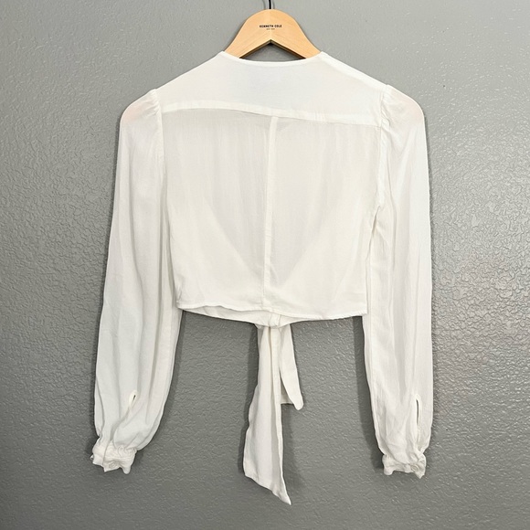Reformation White Puff Sleeve Cutout Cropped Blouse - Picture 2 of 3